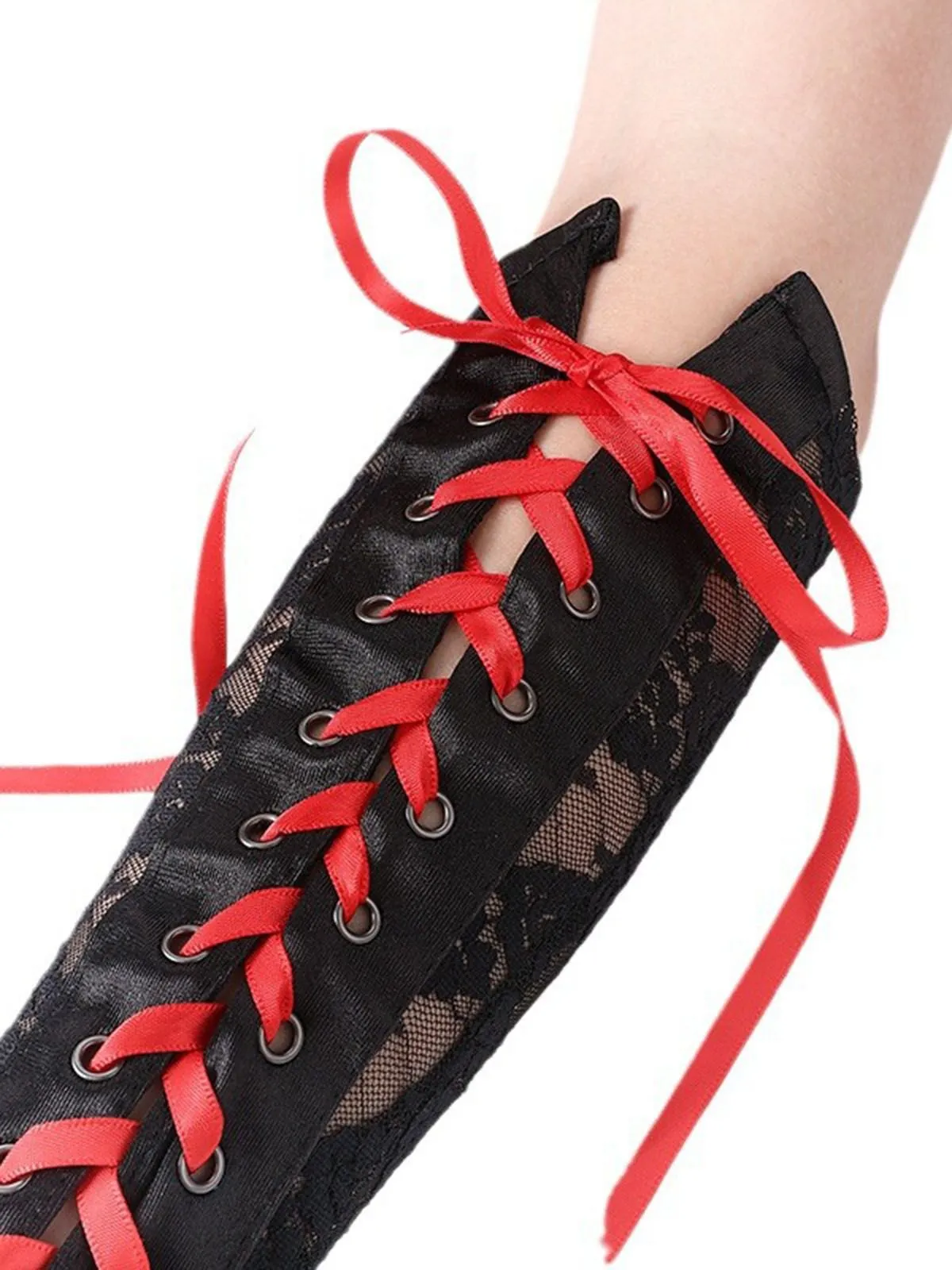 Halloween Punk Party Lace-Up Half Finger Gloves