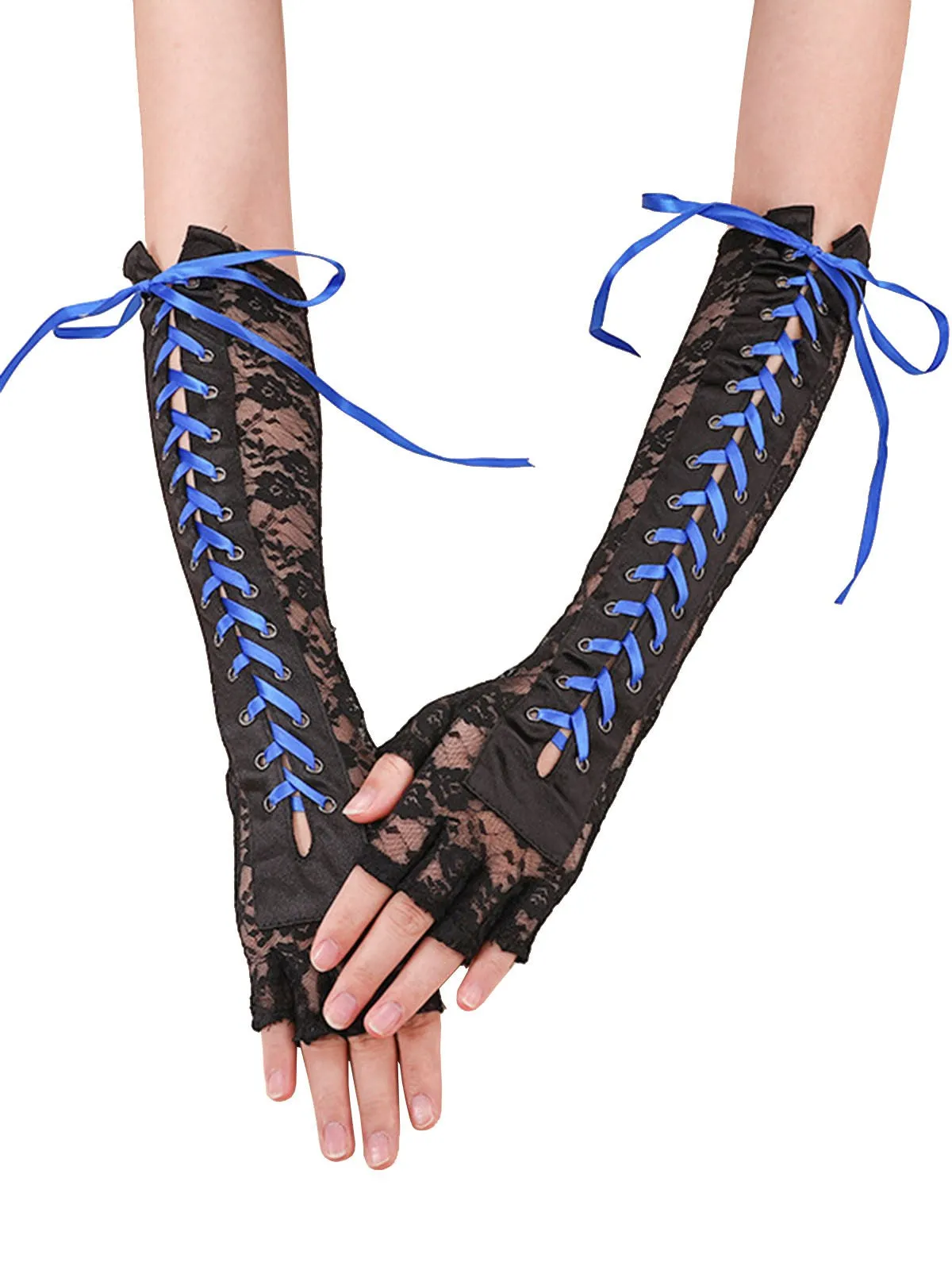 Halloween Punk Party Lace-Up Half Finger Gloves