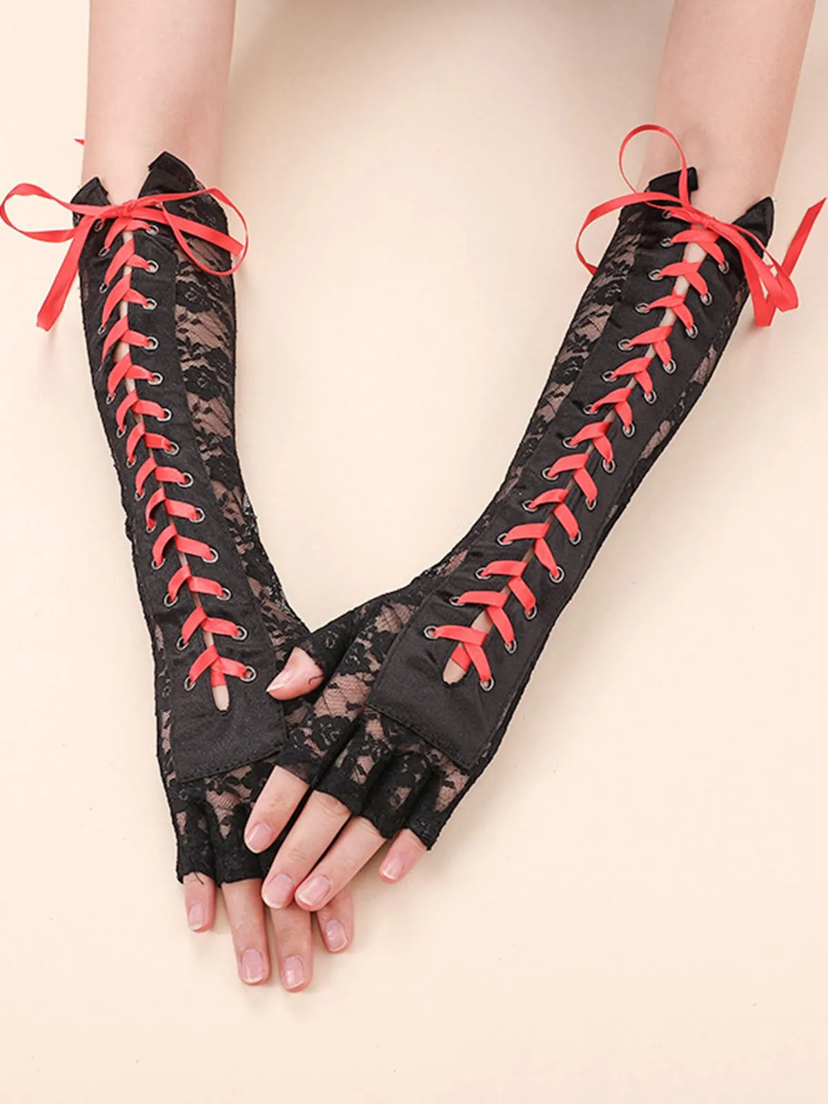 Halloween Punk Party Lace-Up Half Finger Gloves