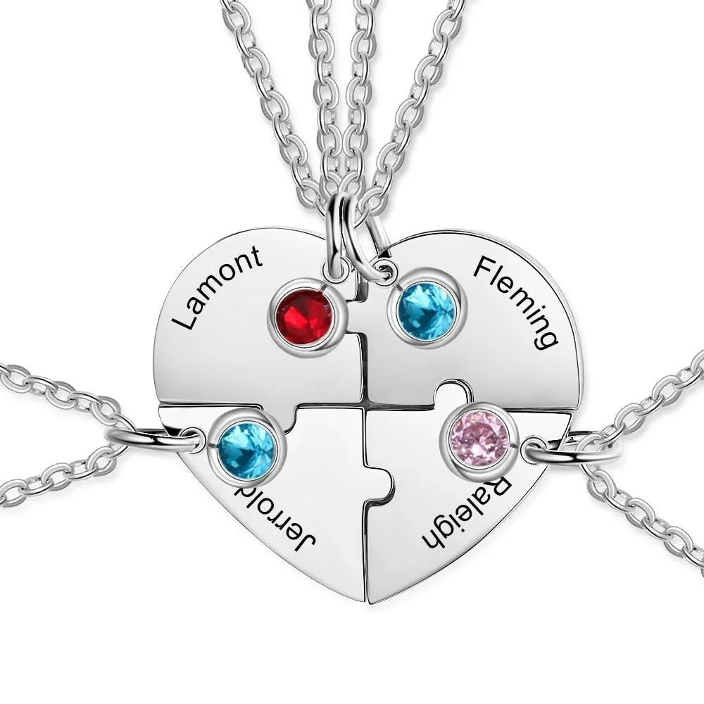 Heart Shape Friendship Necklace, Stainless Steel Personalized Necklace for Women, Birthstone Engraved Necklace for Four Friends