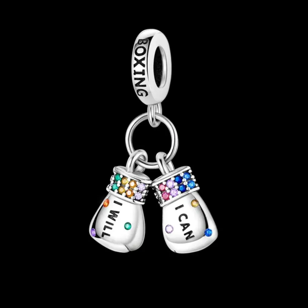 I Will, I Can Boxing Gloves Charm - 925 Sterling Silver