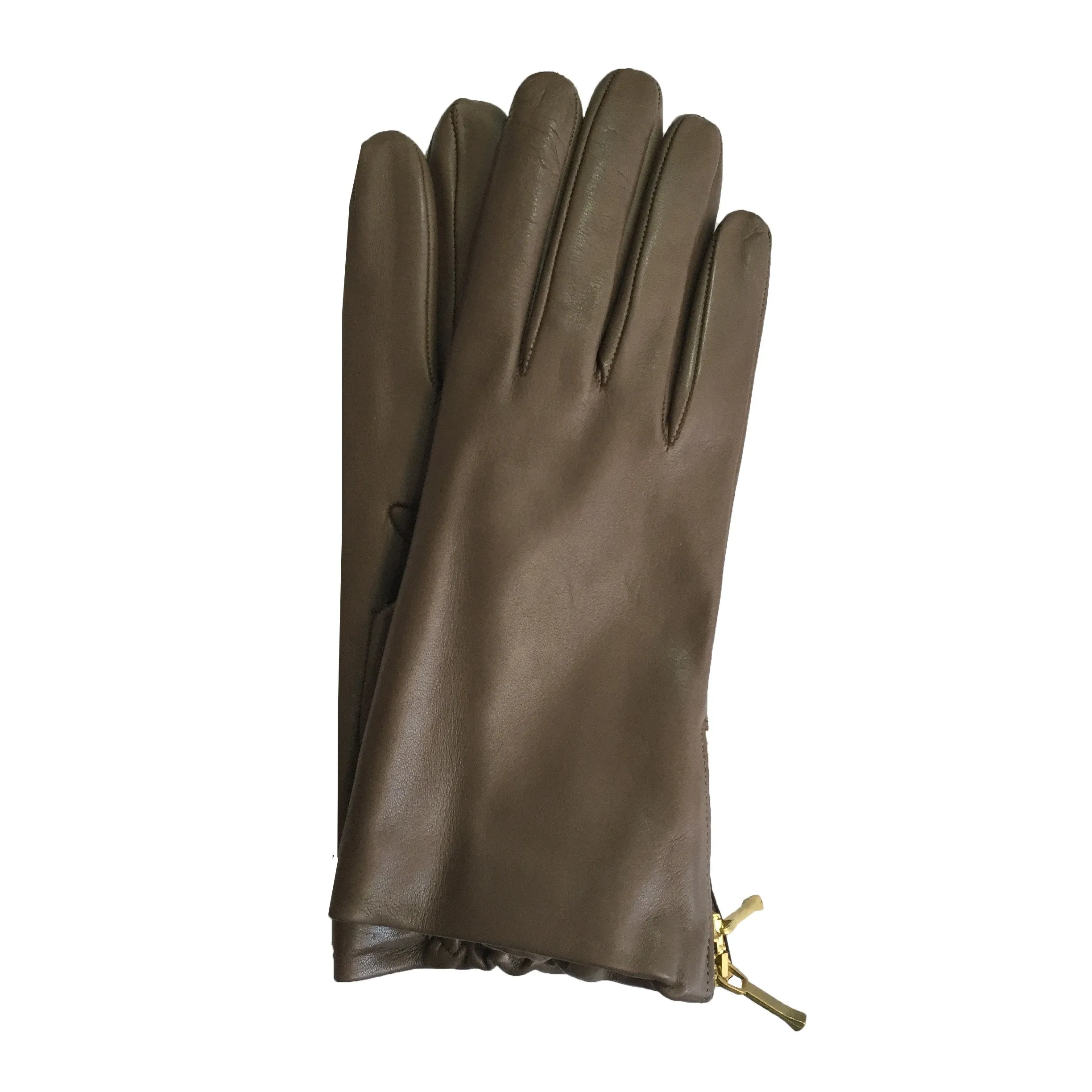 Jacqueline Backzip-Women's Cashmere Lined Leather Gloves with Zip Cuff