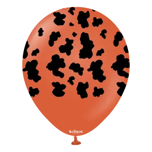 Kalisan 12" Safari Cow Printed Latex Balloon, Color Rust Orange (Black), 25 pieces