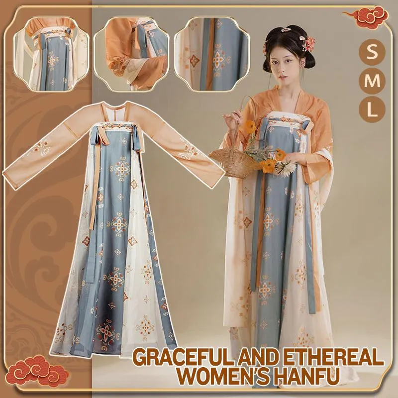 Light Blue and Beige Tang Dynasty Hanfu Dress