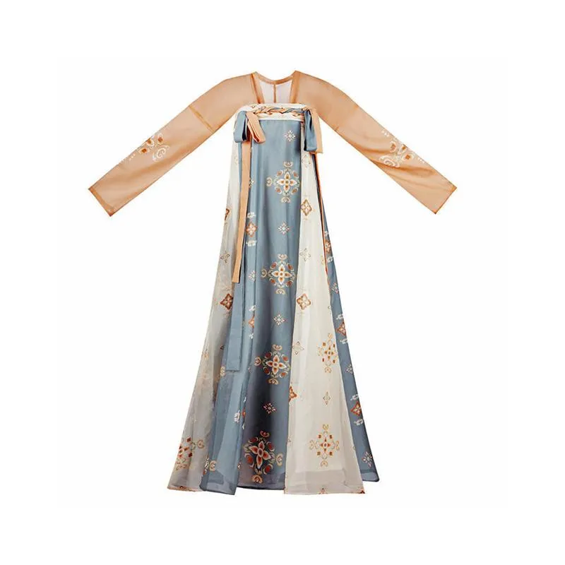 Light Blue and Beige Tang Dynasty Hanfu Dress