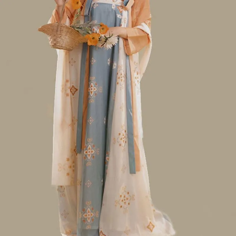 Light Blue and Beige Tang Dynasty Hanfu Dress