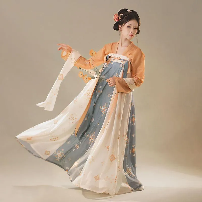 Light Blue and Beige Tang Dynasty Hanfu Dress