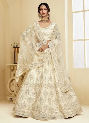 Linen White Pearl Embroidered Wedding Lehenga Choli