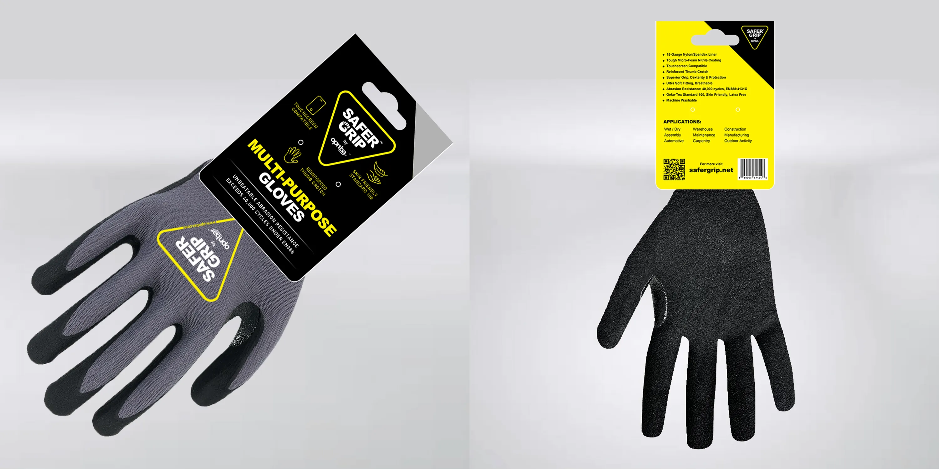 Mechanic Gloves - Nitrile Coated Gloves with Touchscreen - Safer Grip by OPNBAR™ (2-Pack)