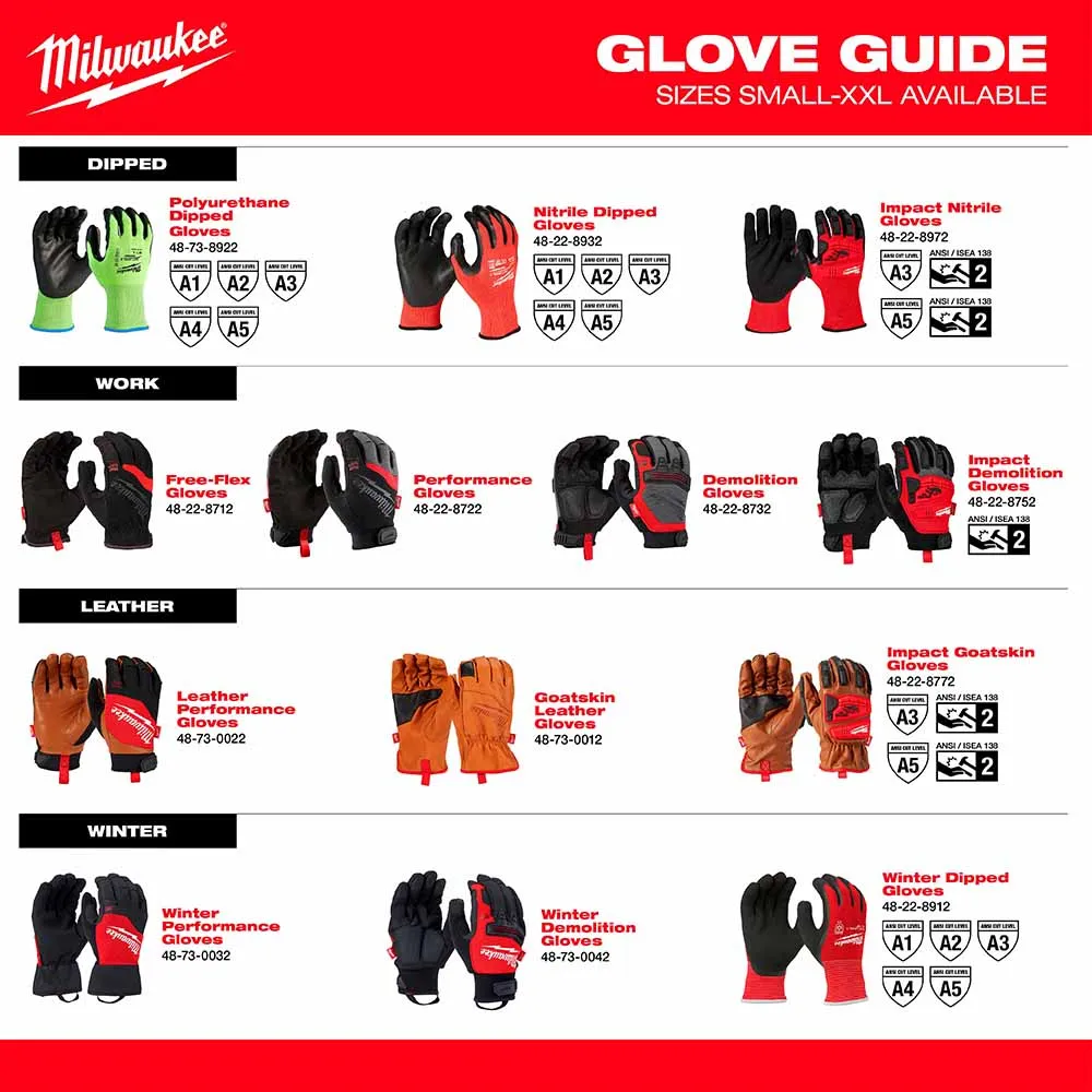 Milwaukee 48-73-8723 High Dexterity A2 Polyurethane Dipped Gloves - Extra Large