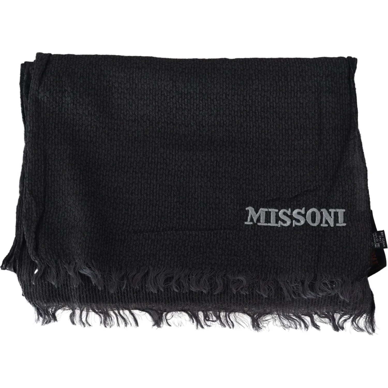 Missoni Elegant Black Wool Fringed Scarf