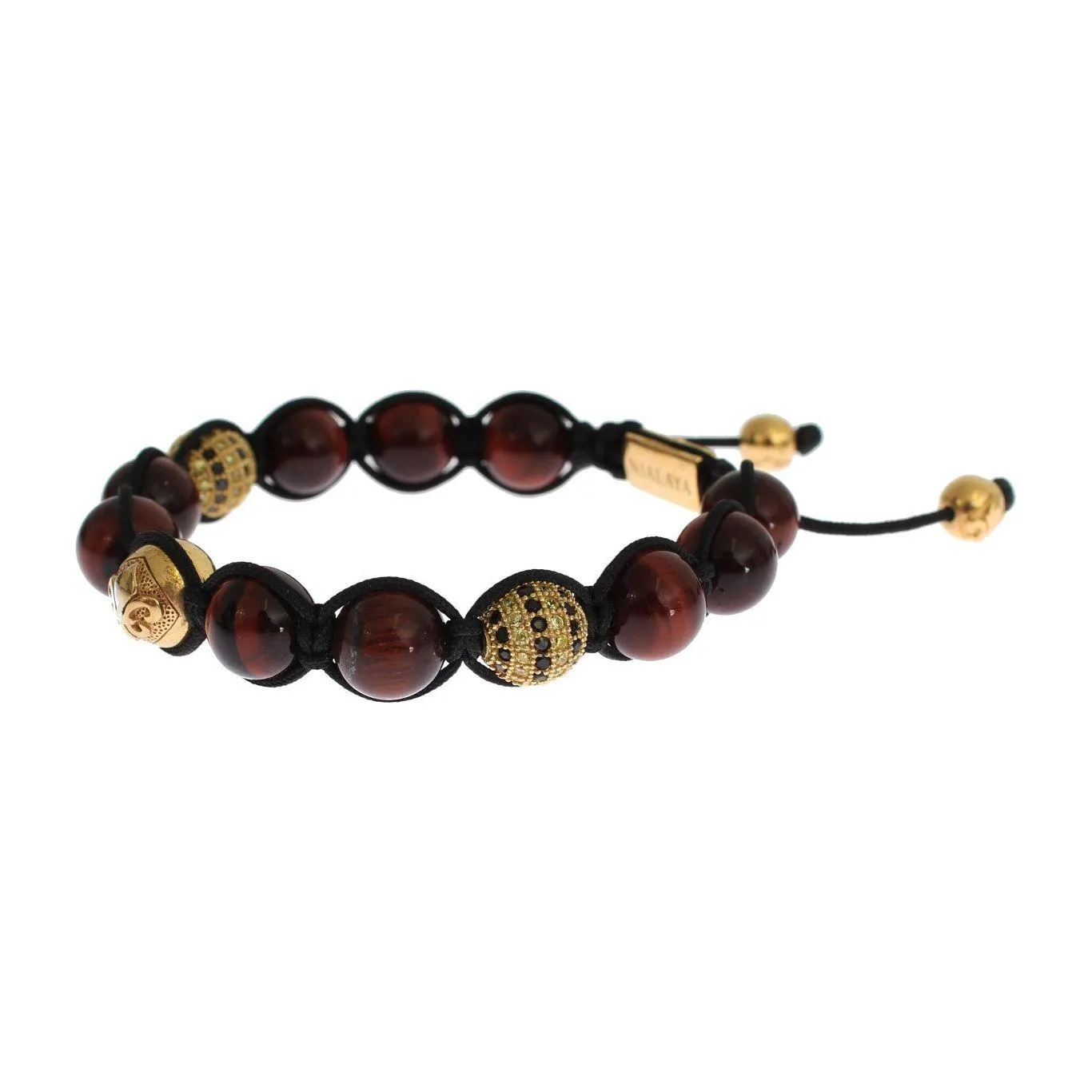 Nialaya Radiant Red Tiger Eye & CZ Gold Bracelet