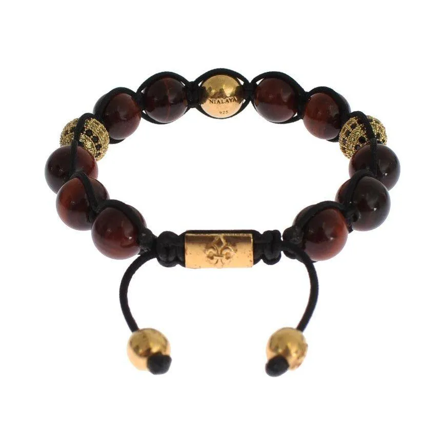 Nialaya Radiant Red Tiger Eye & CZ Gold Bracelet