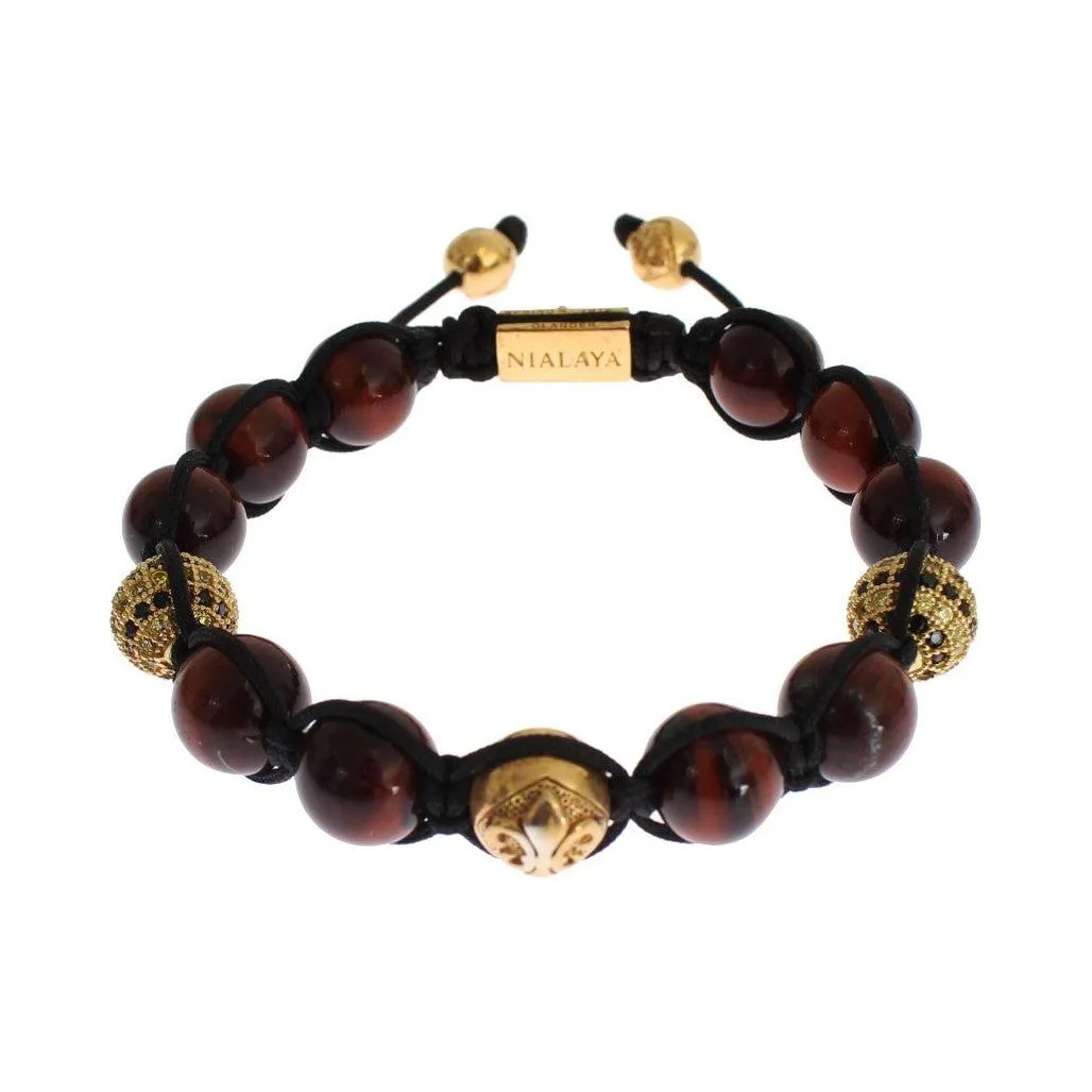 Nialaya Radiant Red Tiger Eye & CZ Gold Bracelet