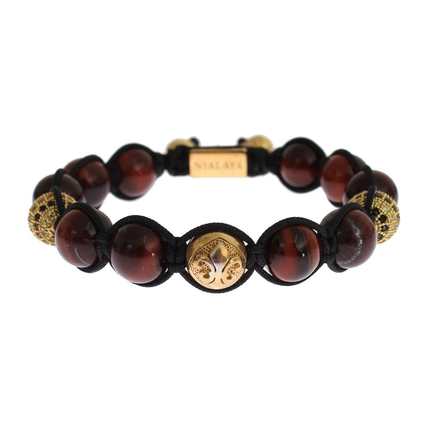 Nialaya Radiant Red Tiger Eye & CZ Gold Bracelet