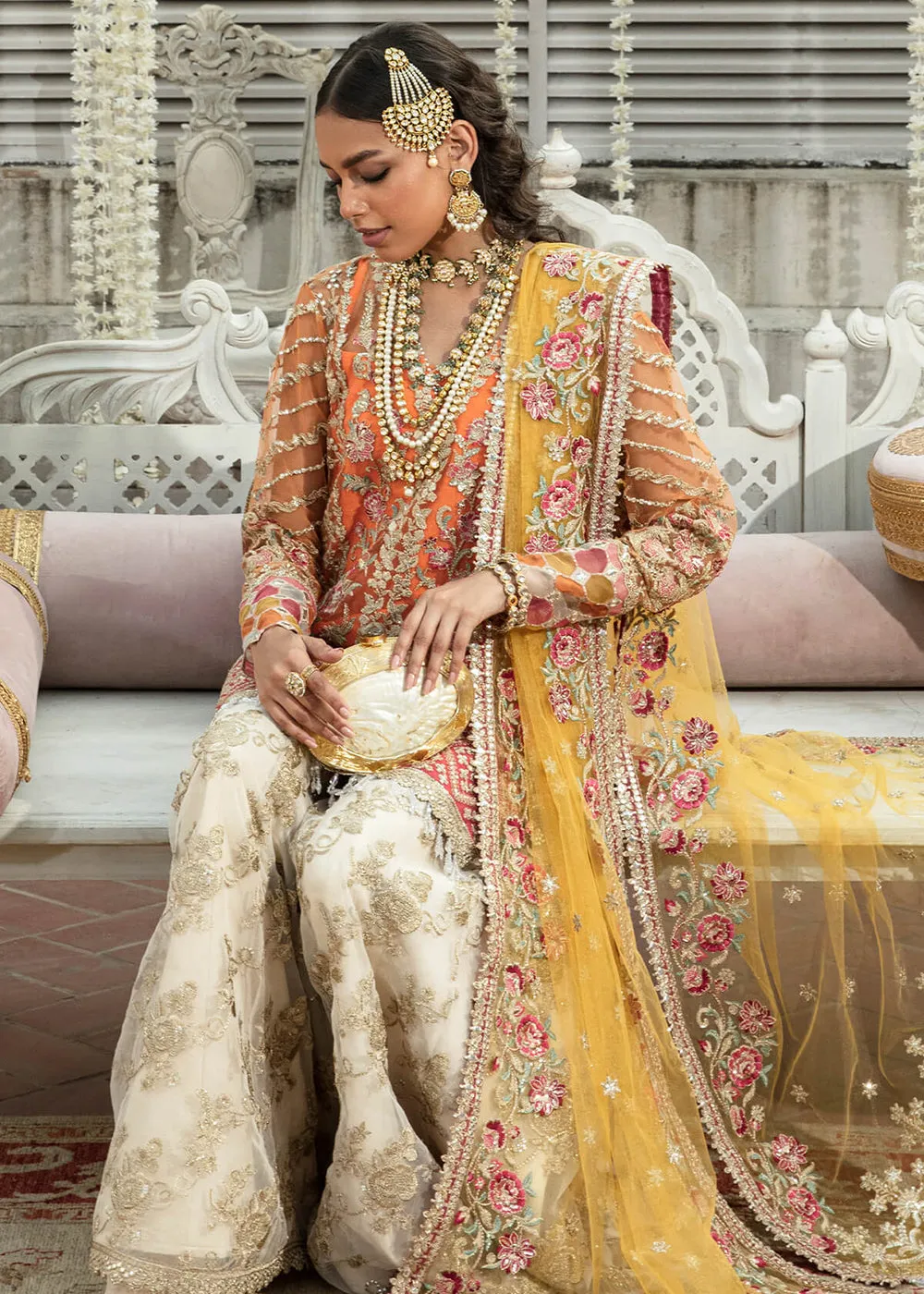 Orange Pakistani Sharara Suit | Imrozia Serene Mehram Brides '23 | SB-12 - QURBAT