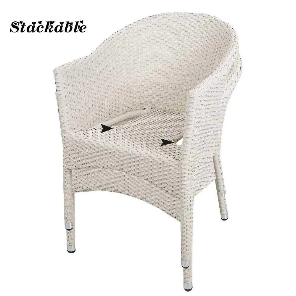 Outdoor Dining Rattan Chairs Patio Garden Furniture with Seat Cushions, White