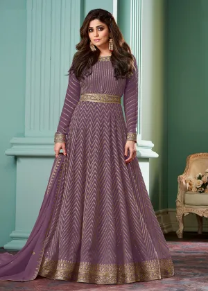 Pure Purple Belt Style Anarkali Featuring Shamita Shetty