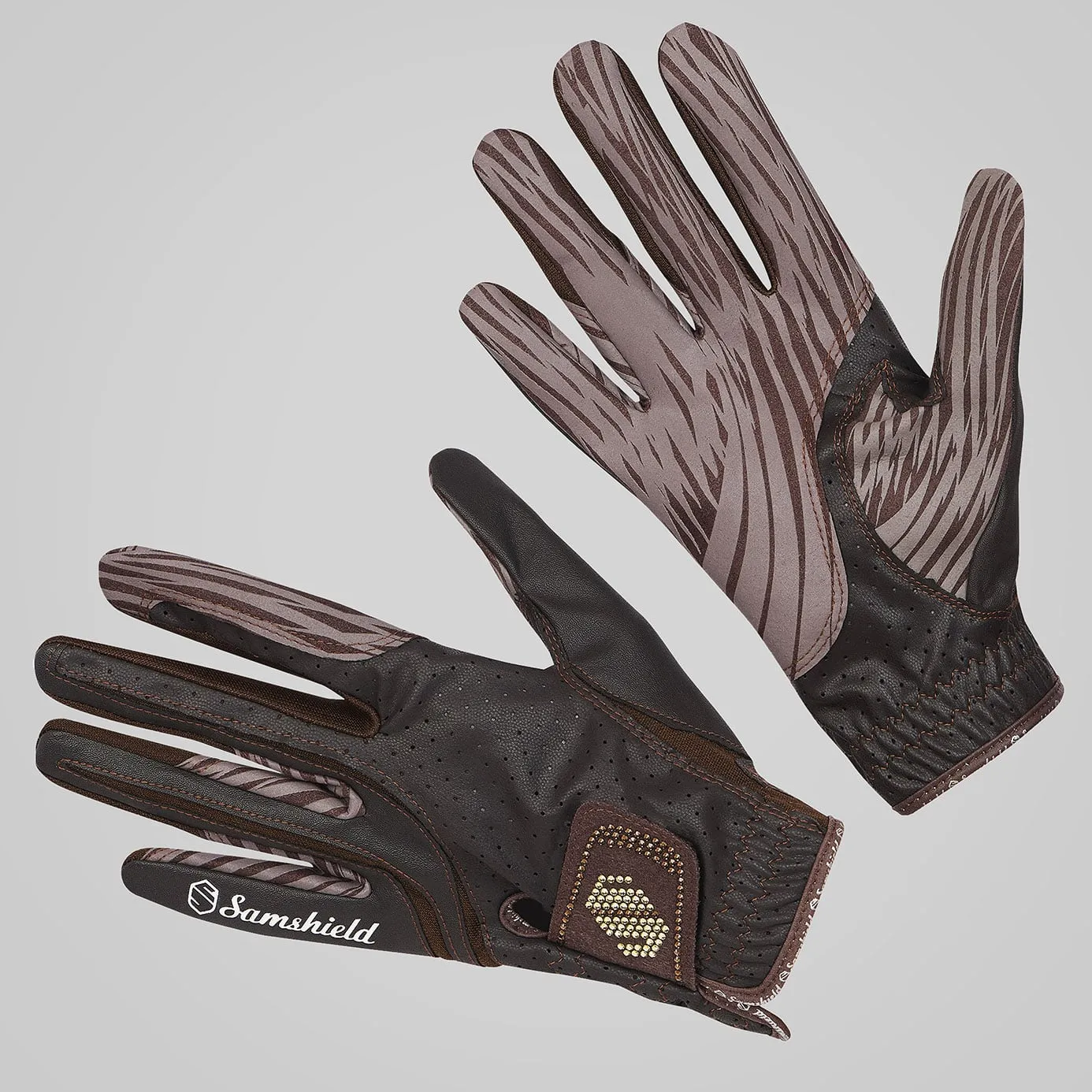 Samshield V-Skin Swarovski Crystal Riding Gloves - Brown/Champagne and Topaz