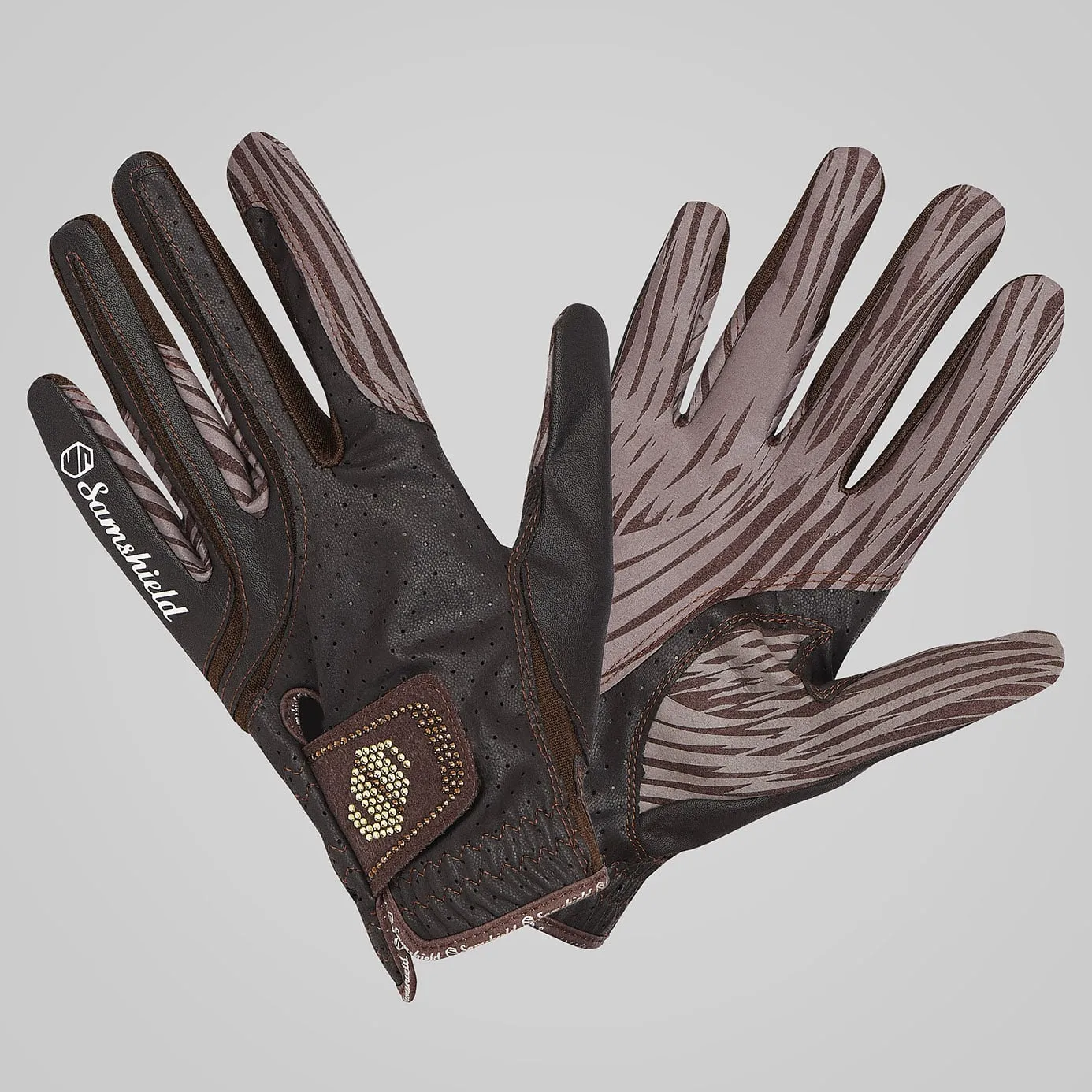 Samshield V-Skin Swarovski Crystal Riding Gloves - Brown/Champagne and Topaz