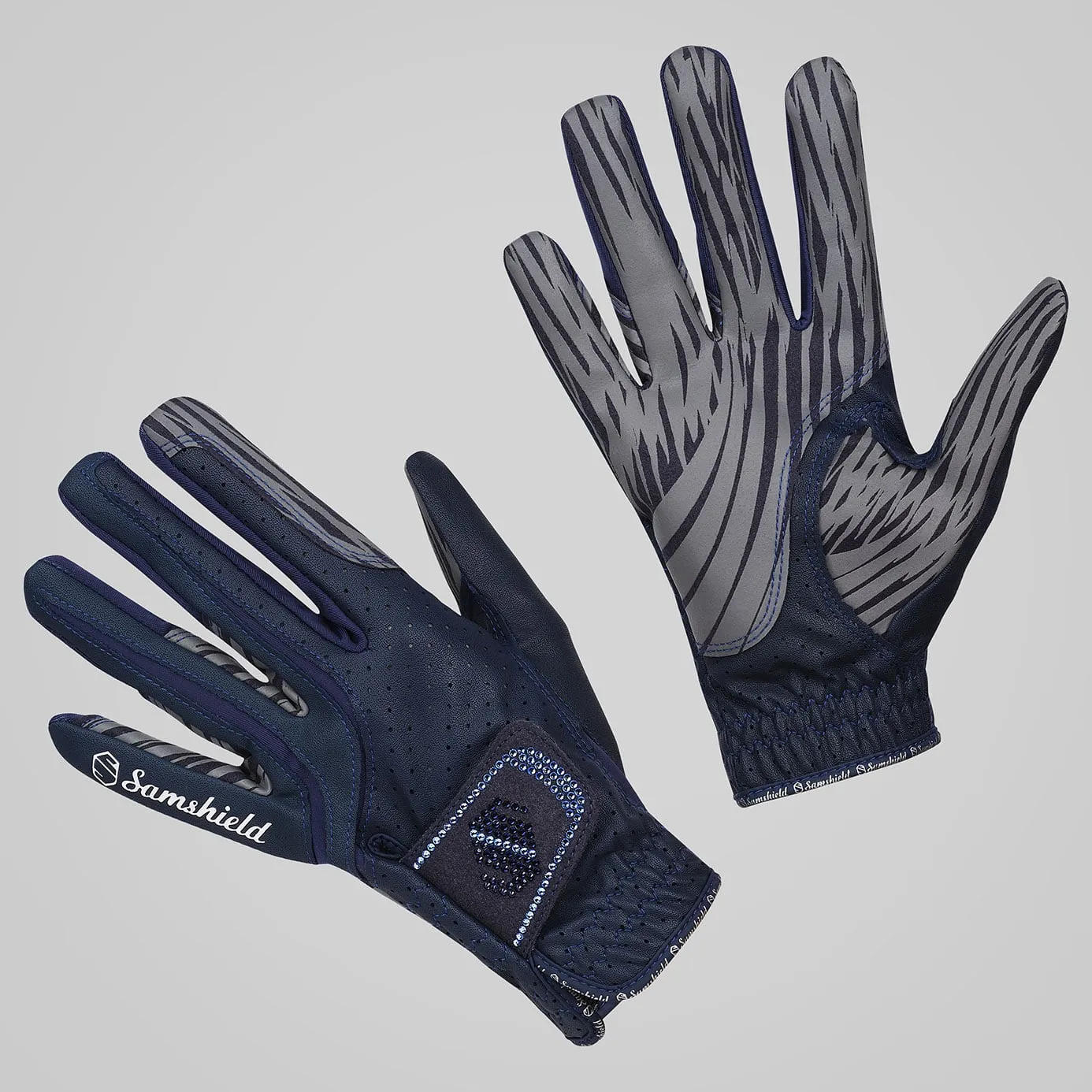 Samshield V-Skin Swarovski Crystal Riding Gloves - Navy/Light Blue