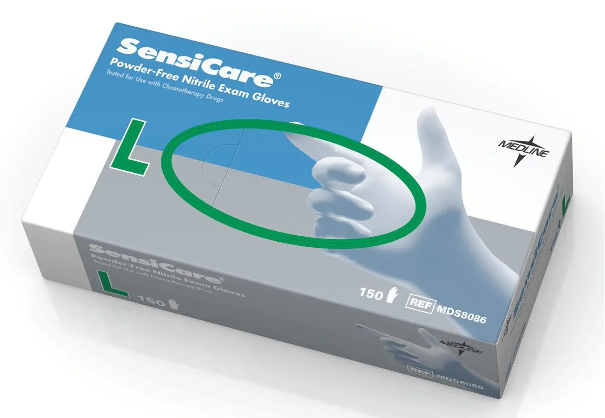 SensiCare Powder-Free Nitrile Exam Gloves with Textured Fingertips, Large (case of 1500)