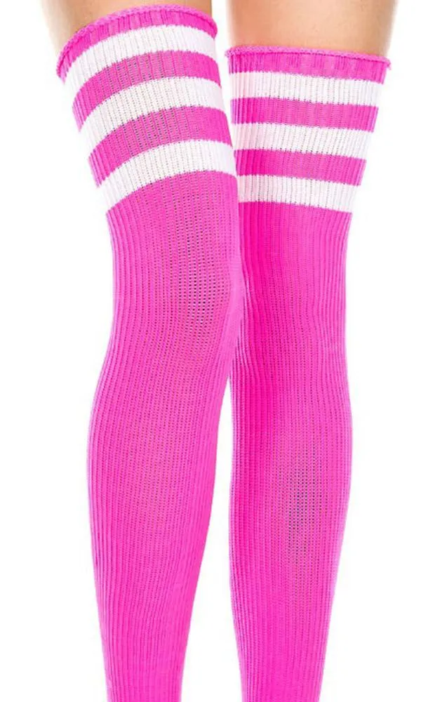 Spandex Acrylic Athlete [Hot Pink/White] | THIGH HIGH