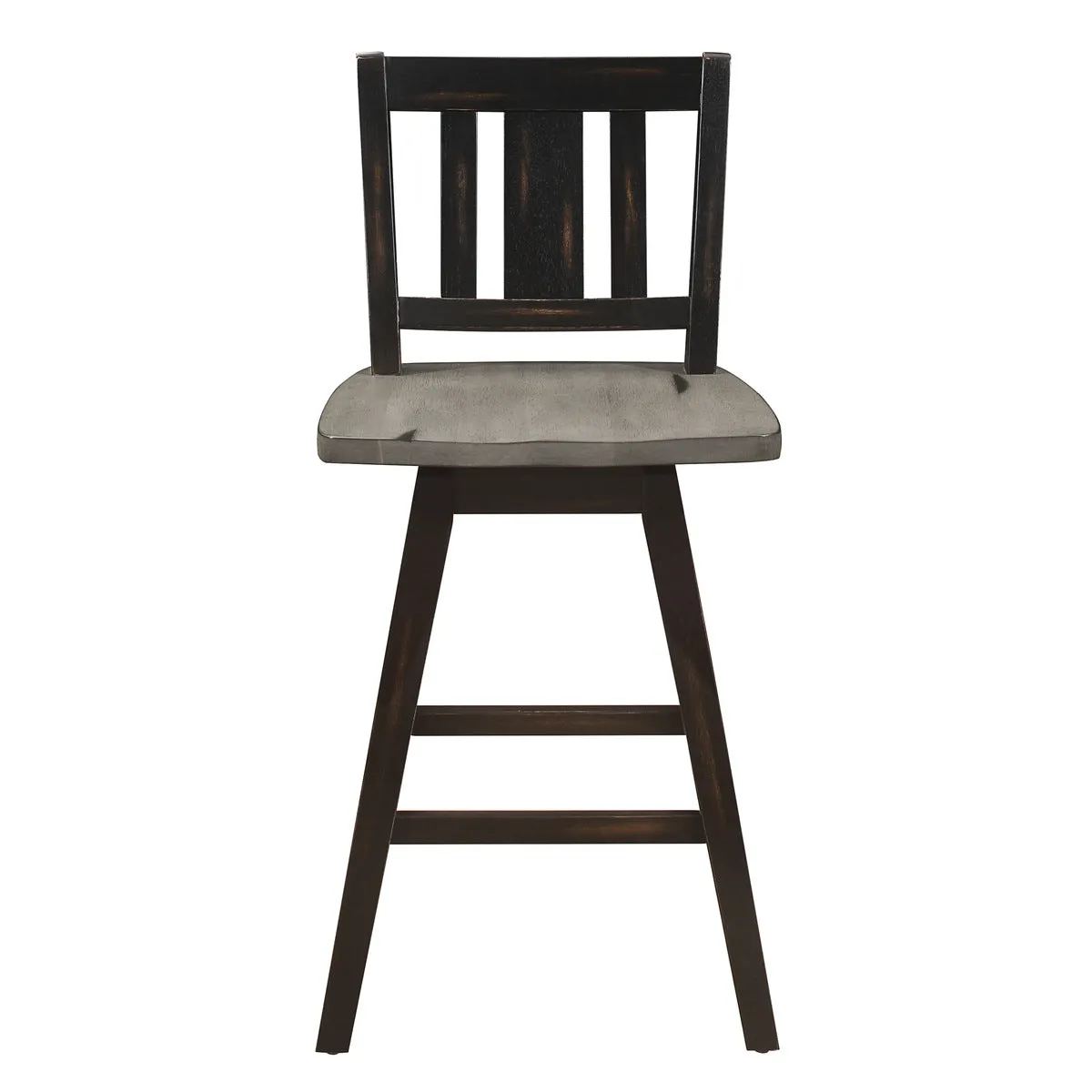 Swivel Counter Height Chair - Distressed Gray & Black, 360° Swivel, Solid Rubber Wood - Set of 2