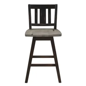 Swivel Counter Height Chair - Distressed Gray & Black, 360° Swivel, Solid Rubber Wood - Set of 2