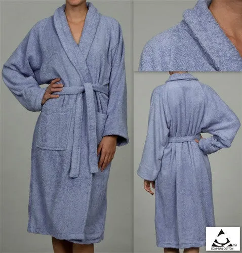 Unisex 100% Pure Egyptian Cotton Blue Bath Robe