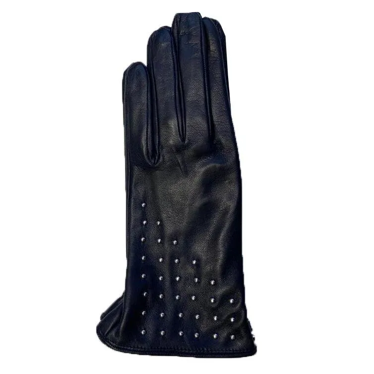 Winnie Wood - Women's Silk Lined Studded Leather Gloves