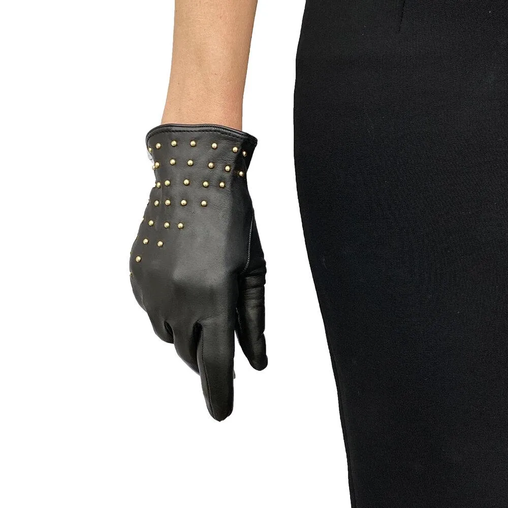 Winnie Wood - Women's Silk Lined Studded Leather Gloves