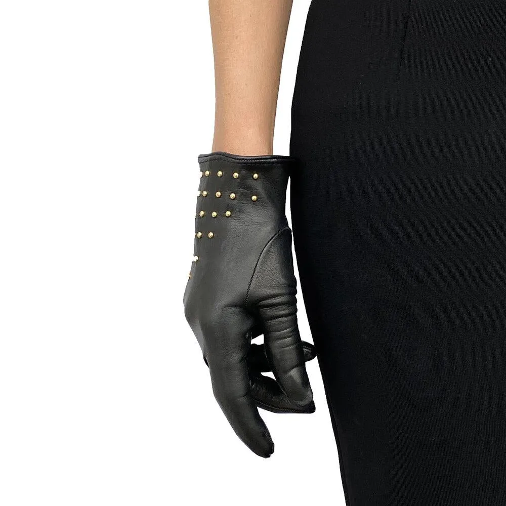 Winnie Wood - Women's Silk Lined Studded Leather Gloves