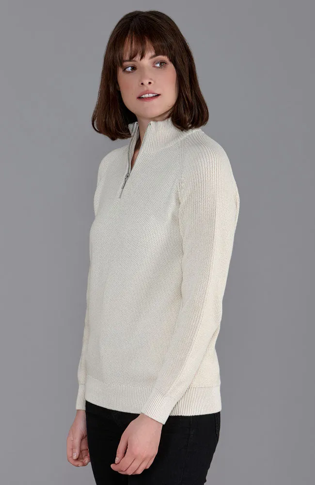 Womens Midweight Cotton Quarter Zip Textured Jumper